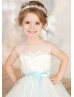 Ivory Lace Tulle Flower Girl Dress With Mint Sash